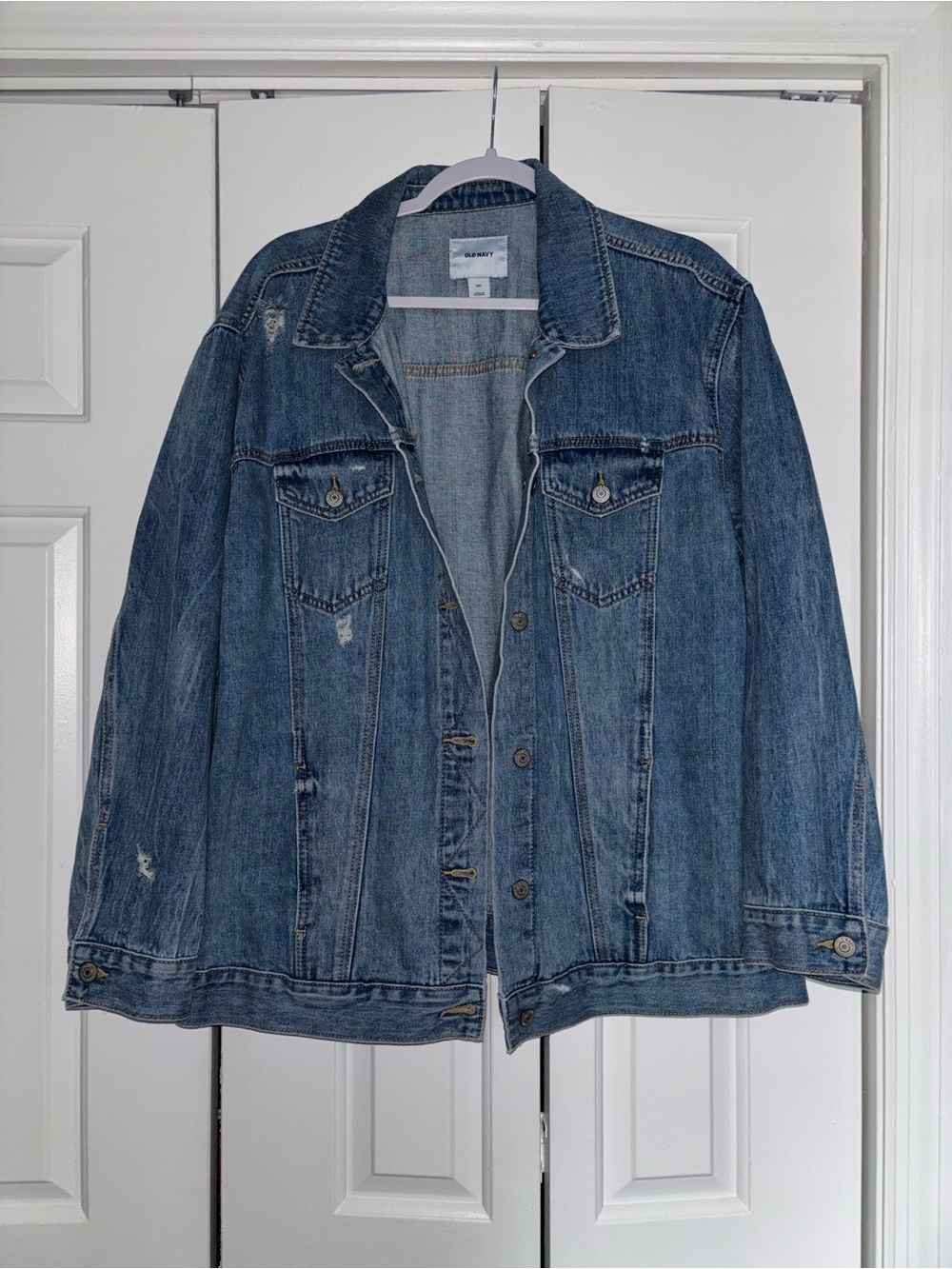 Old Navy Distressed Blue Denim Trucker Jacket - Women
